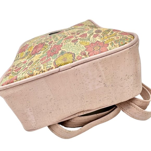 Kacaus Cork Leather Small Backpack Purse Pink Floral Portuguese Cork NWT main image 12